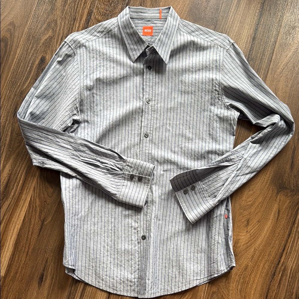 Hugo Boss Men's Striped Light Blue Striped Shirt